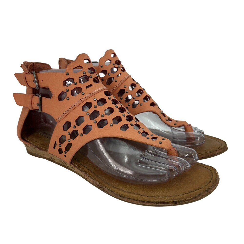 Not Rated Sandals Shoes Womens Size 8 Orange Gladiator Strappy Wedge Zip Studded